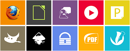 Icons for Firefox, LibreOffice, Pidgin, CoolPlayer+, GIMP, Inkscape, KeePass, Sumatra PDF, Scribus, ...